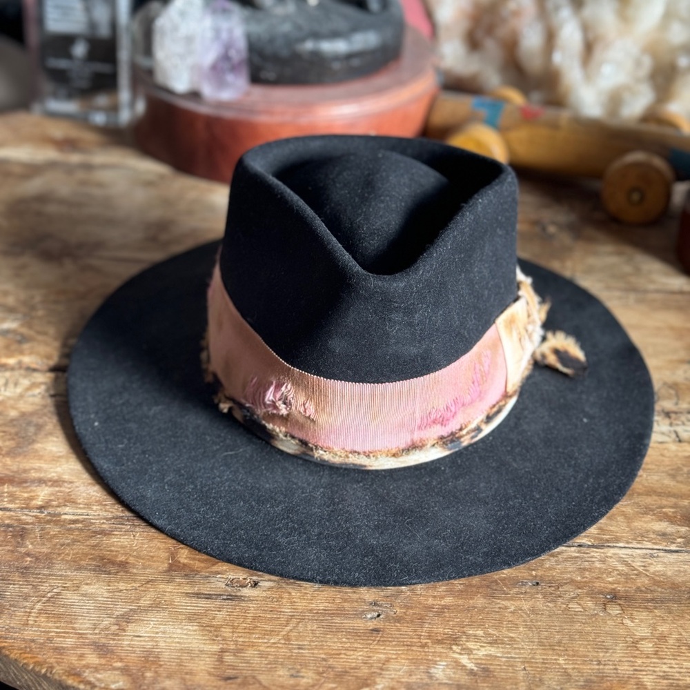 Teressa Foglia 100x beaver felt black flat brim fedora hat 7 3/8 59 Nick Fouquet - Picture 2 of 5
